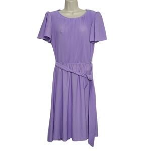 Vintage Dress 60s 70s Size 4 Purple Boston Maid Accordian Pleat Tie Waist